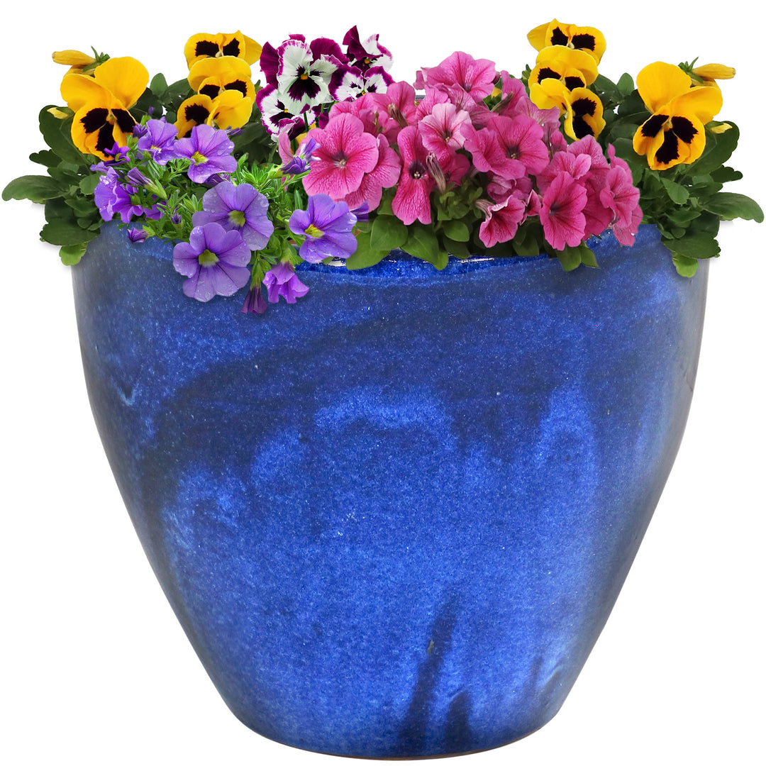 Round Glazed Ceramic Planter with Drainage