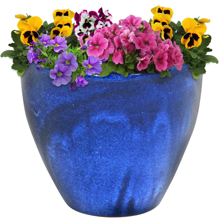 Round Glazed Ceramic Planter with Drainage
