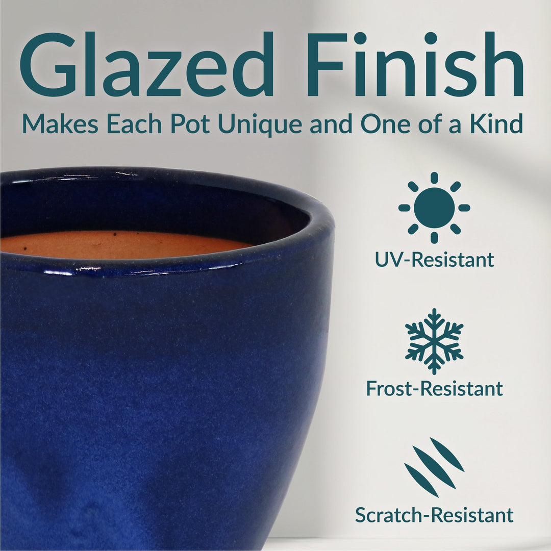 Glazed Ceramic Planter with Drainage Holes - Set of 2