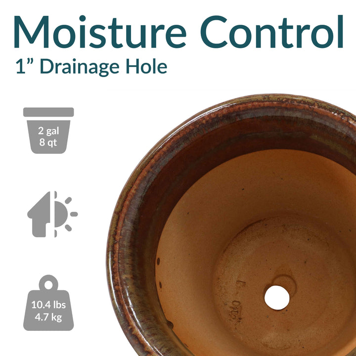 Glazed Ceramic Planter with Drainage Holes - Set of 2