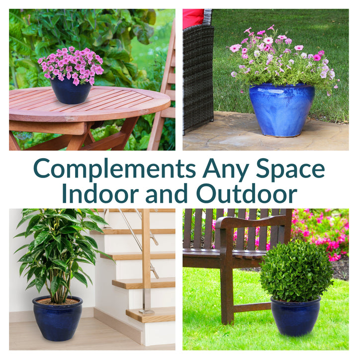 Round Glazed Ceramic Planter with Drainage