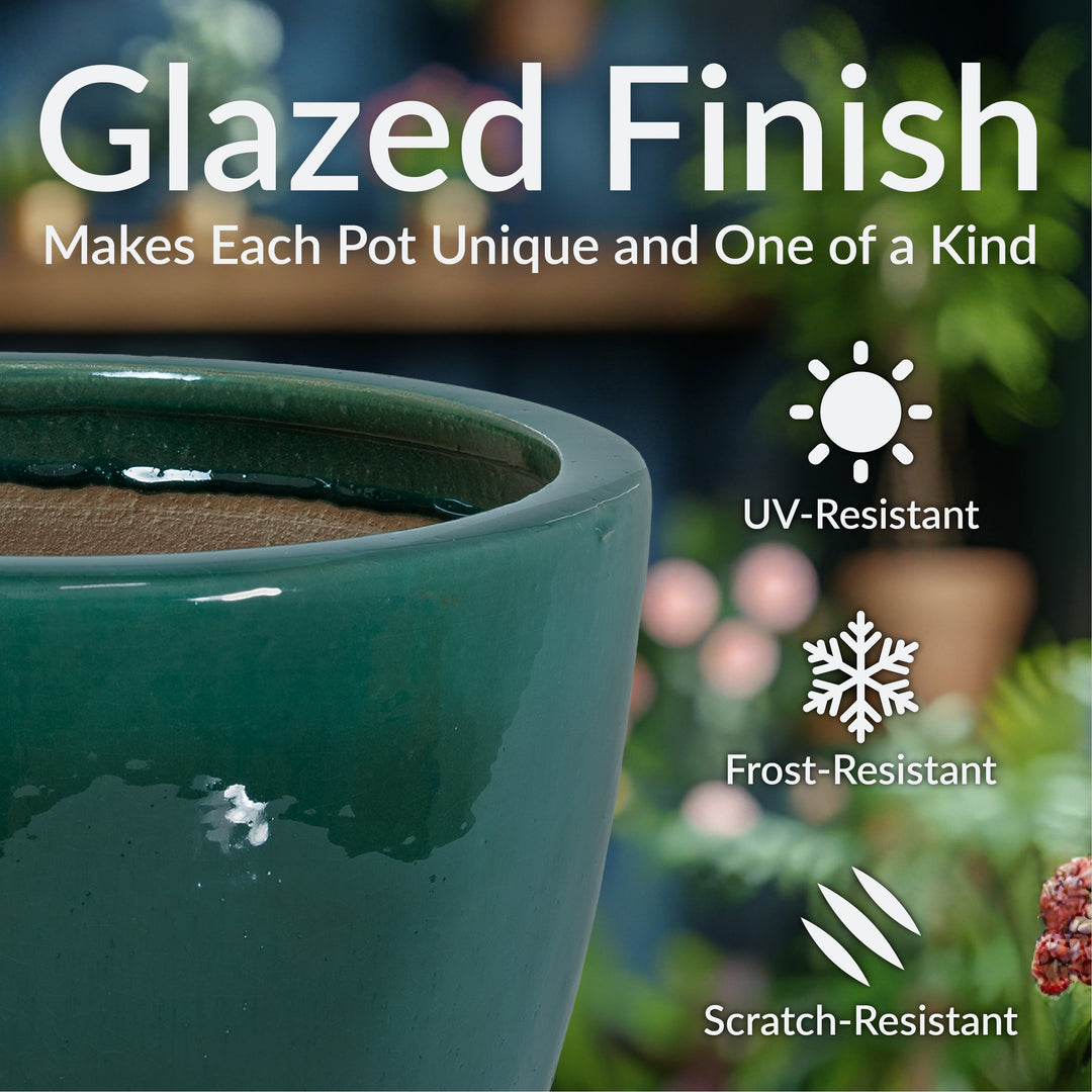Round Glazed Ceramic Planter with Drainage