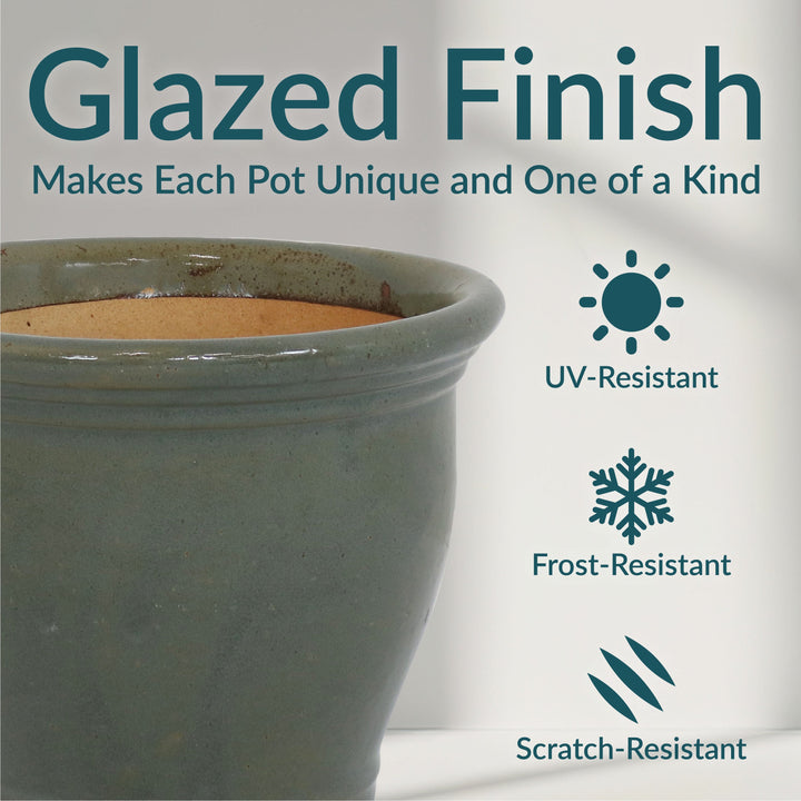 Glazed Ceramic Planter with Drainage Holes - Set of 2