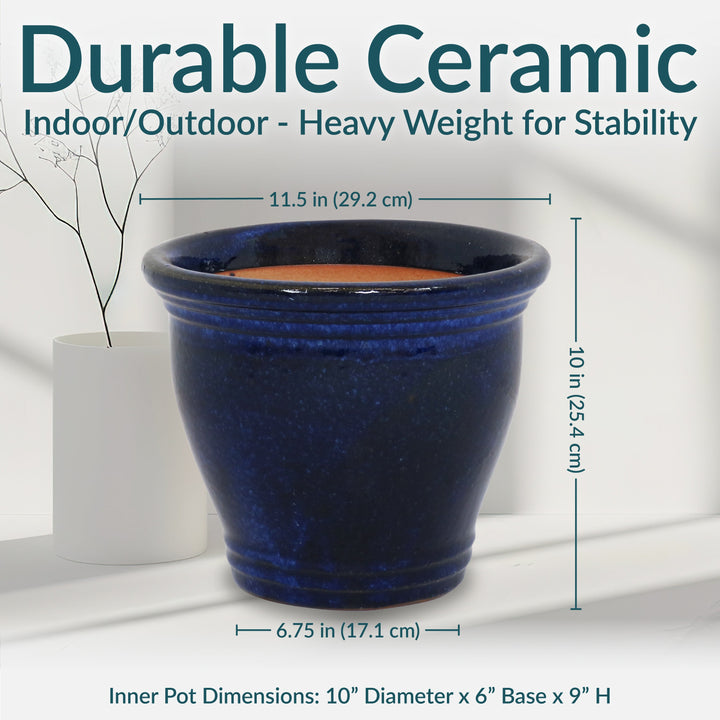 Glazed Ceramic Planter with Drainage Holes - Set of 2