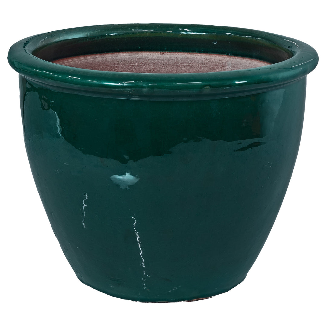 Round Glazed Ceramic Planter with Drainage