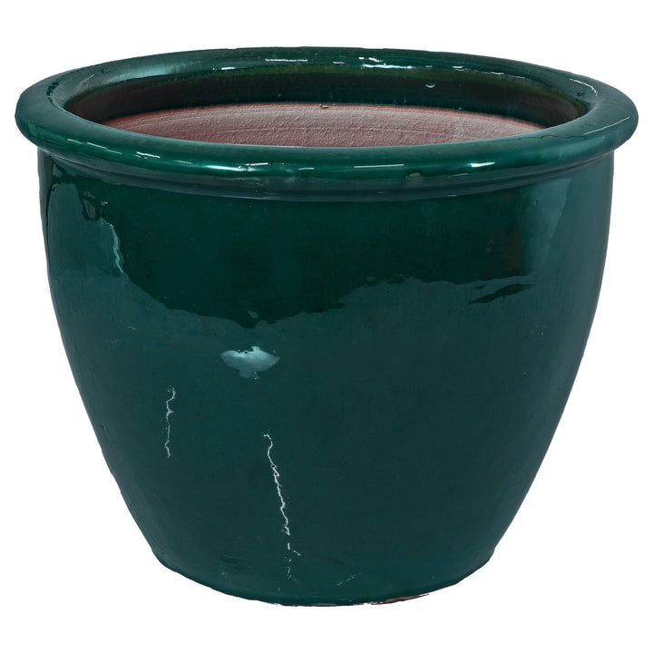 Round Glazed Ceramic Planter with Drainage