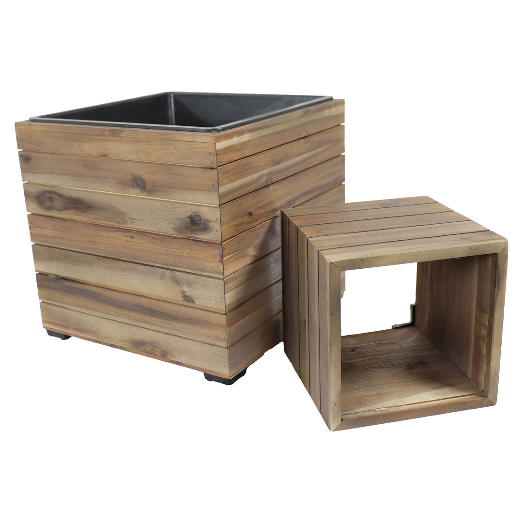 2-Piece Wooden Planter Boxes with Plastic Liners