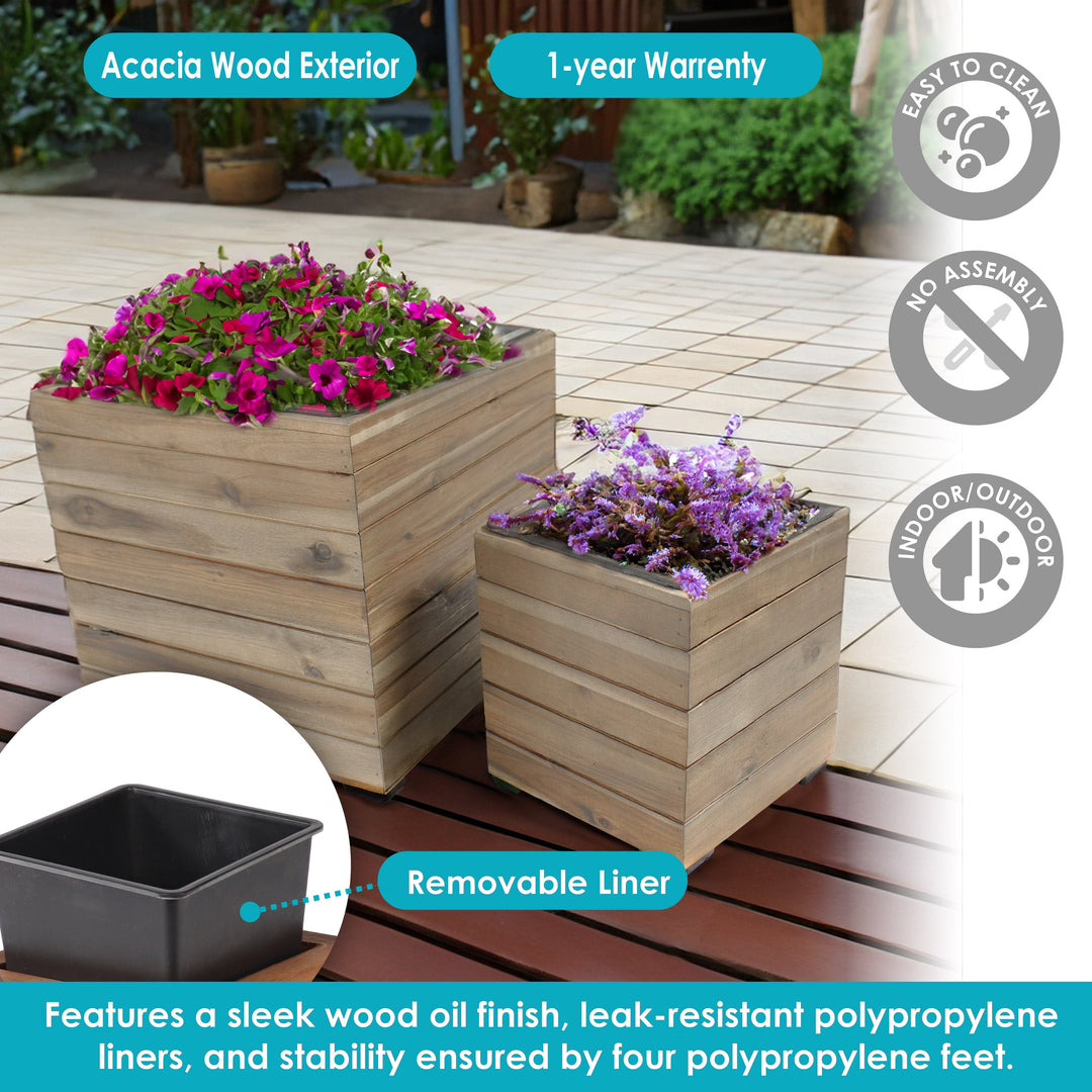 2-Piece Wooden Planter Boxes with Plastic Liners