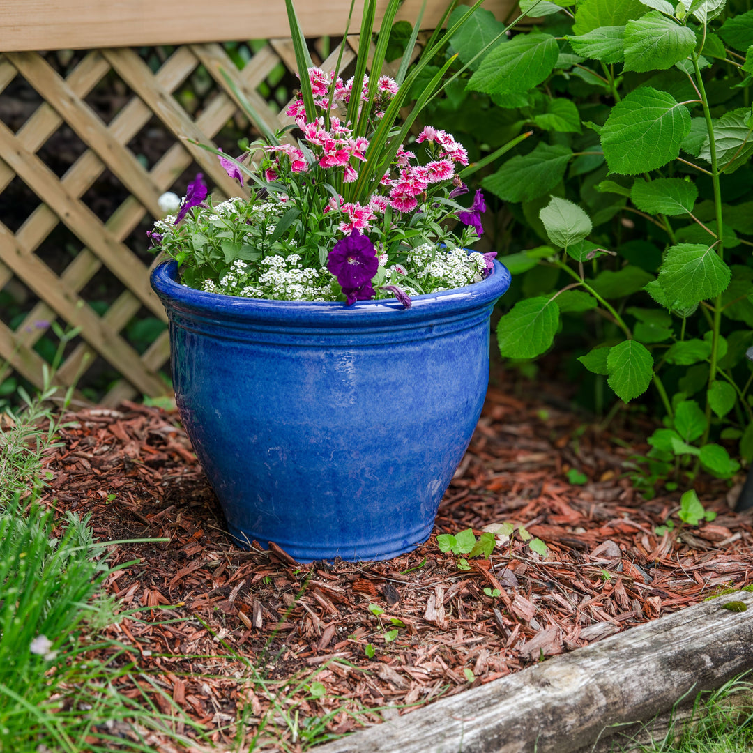 Round Glazed Ceramic Planter with Drainage