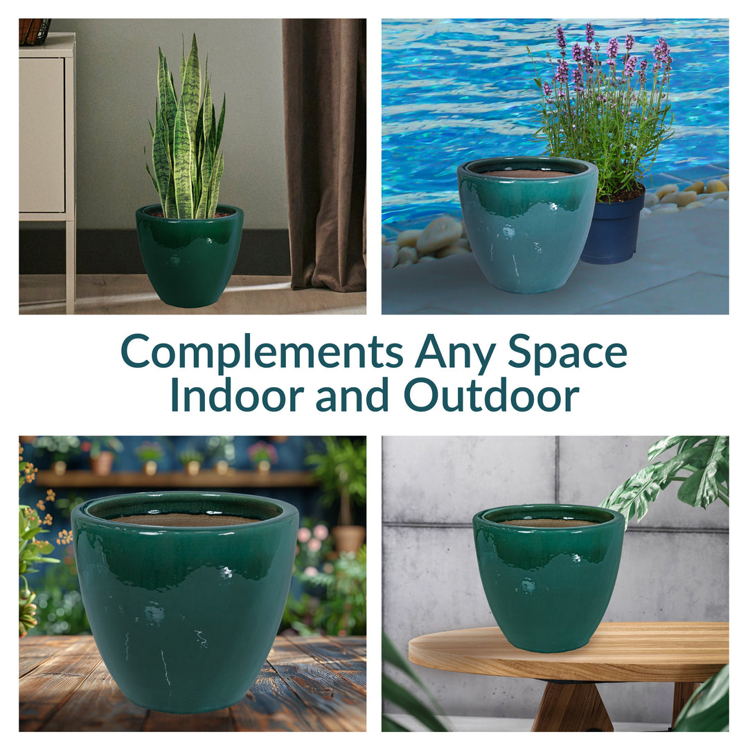Round Glazed Ceramic Planter with Drainage