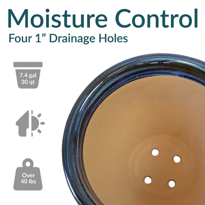 Round Glazed Ceramic Planter with Drainage