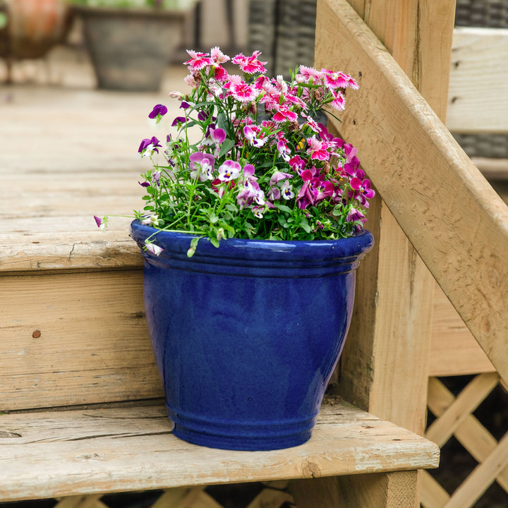 Glazed Ceramic Planter with Drainage Holes - Set of 2