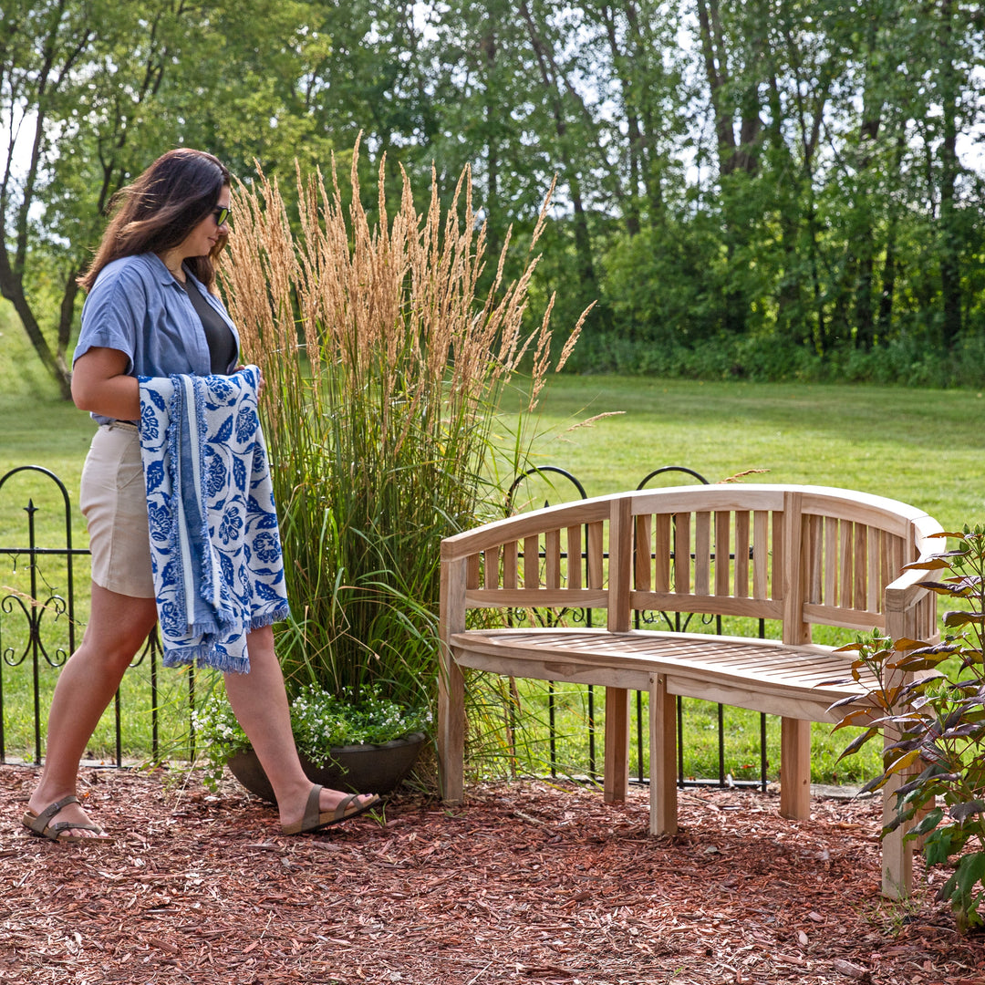Outdoor Wooden Teak Banana Bench for Garden or Patio - 59" W