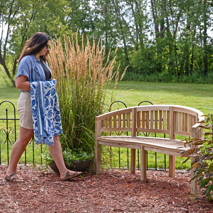 Outdoor Wooden Teak Banana Bench for Garden or Patio - 59" W