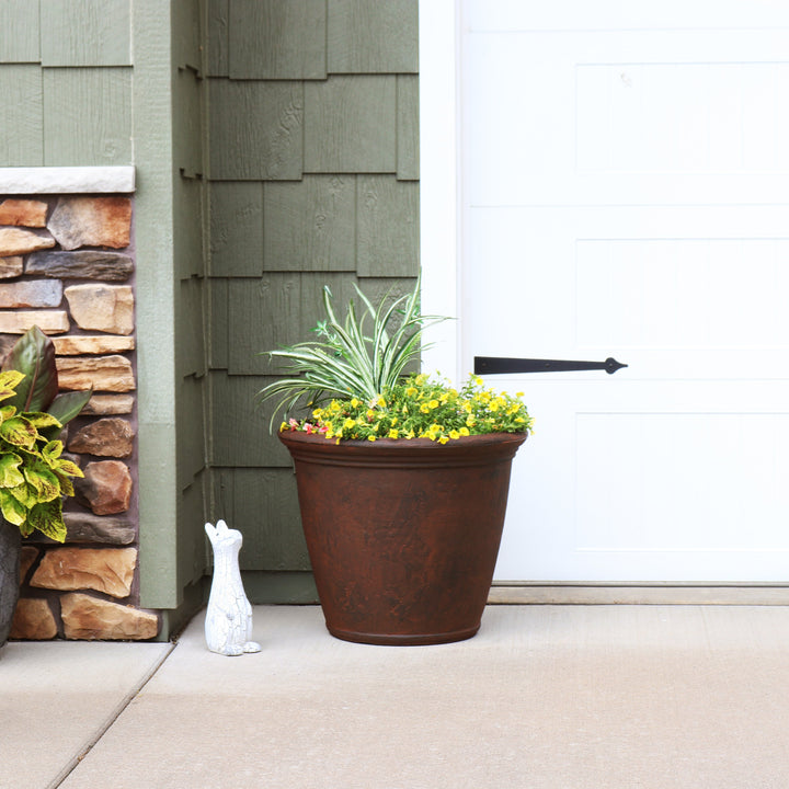 Anjelica Polyresin Large Round Outdoor Planter