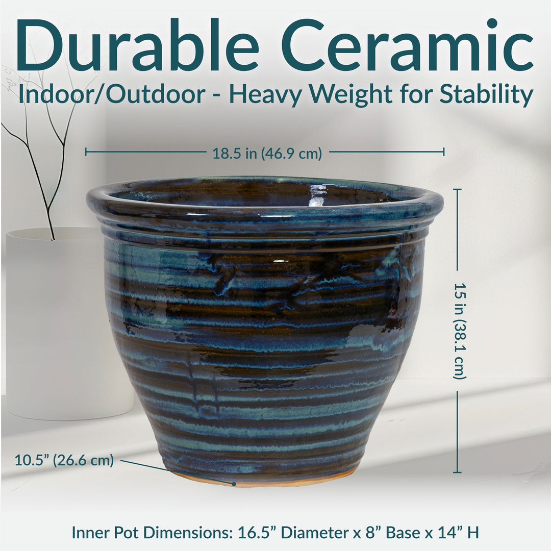 Round Glazed Ceramic Planter with Drainage