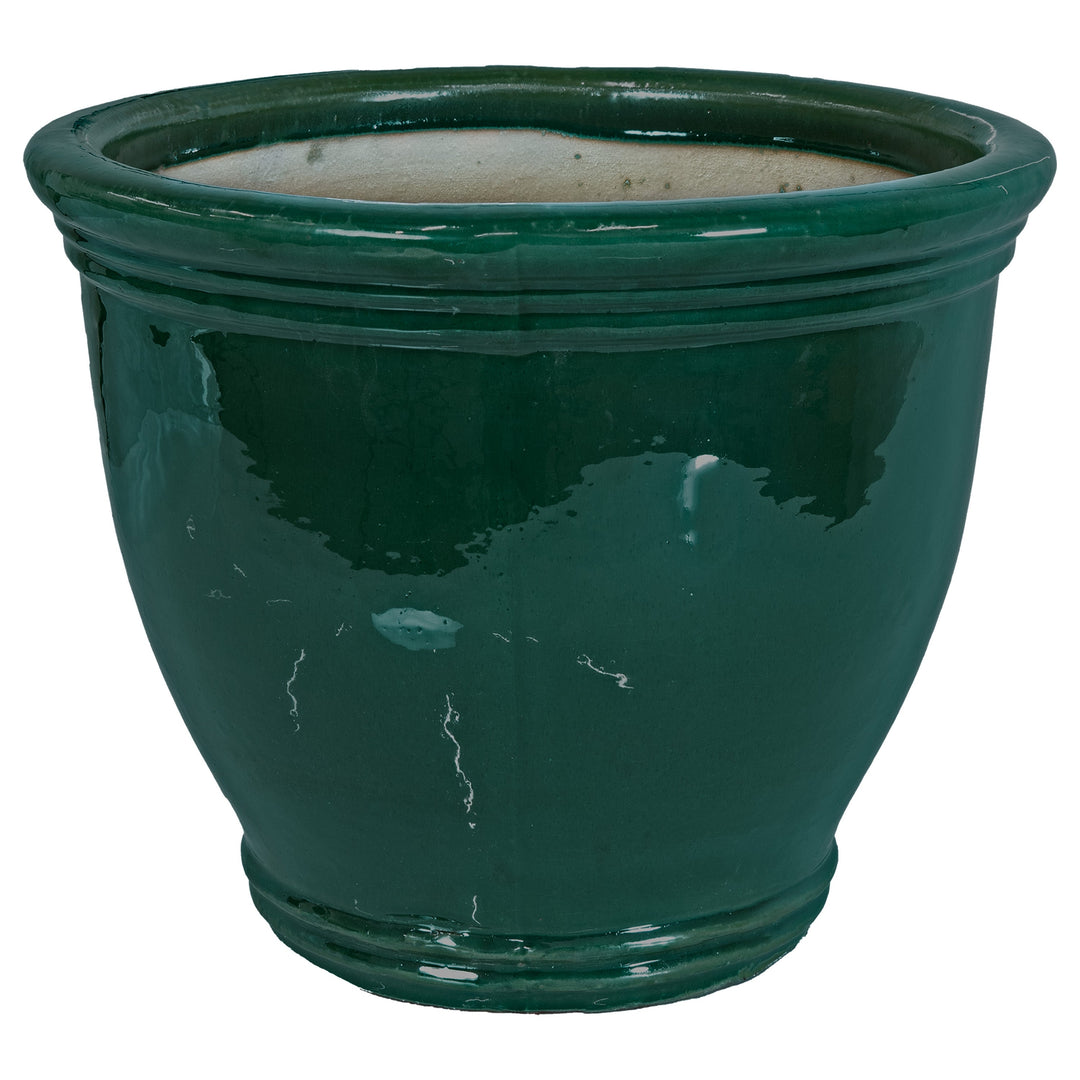 Round Glazed Ceramic Planter with Drainage