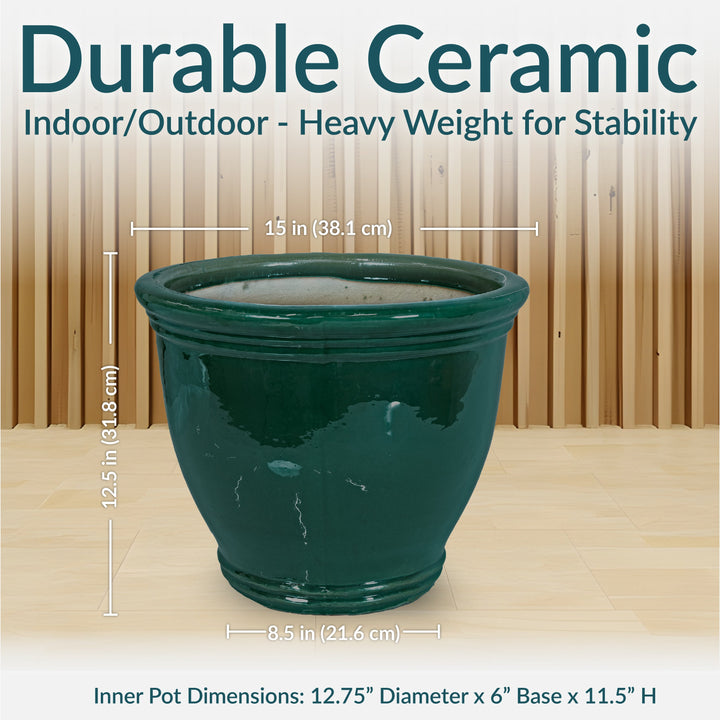Round Glazed Ceramic Planter with Drainage