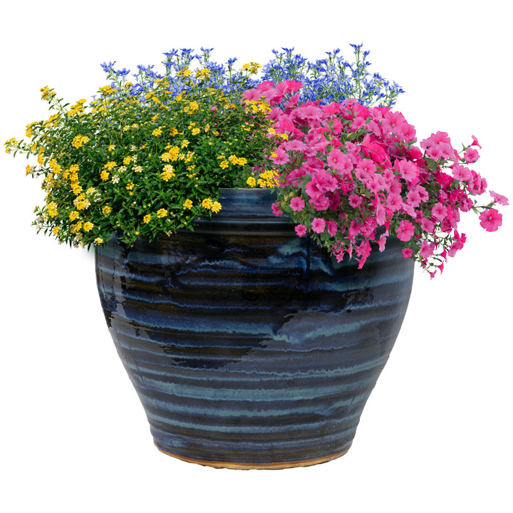 Round Glazed Ceramic Planter with Drainage