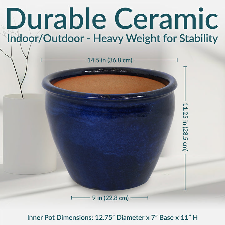 Round Glazed Ceramic Planter with Drainage
