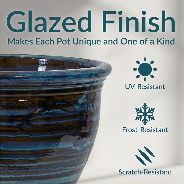 Round Glazed Ceramic Planter with Drainage