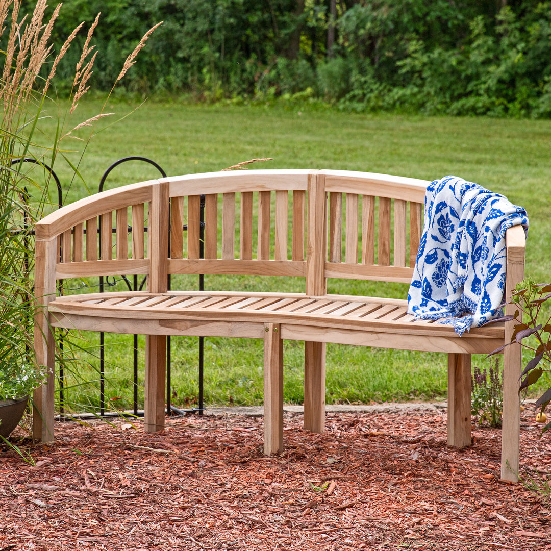 Outdoor Wooden Teak Banana Bench for Garden or Patio - 59" W