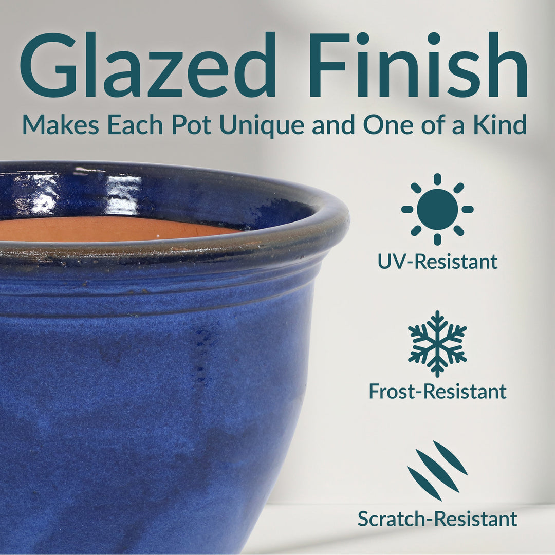 Round Glazed Ceramic Planter with Drainage