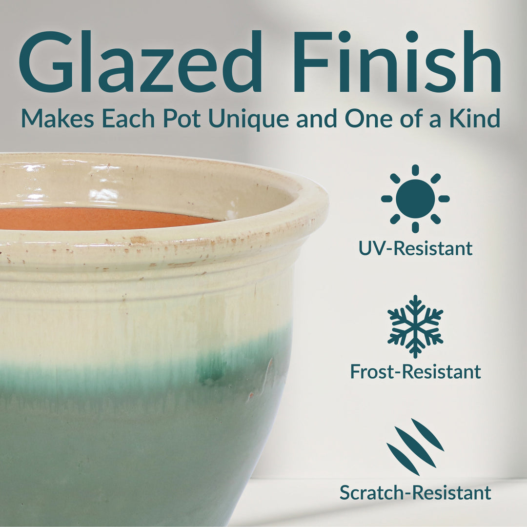 Round Glazed Ceramic Planter with Drainage