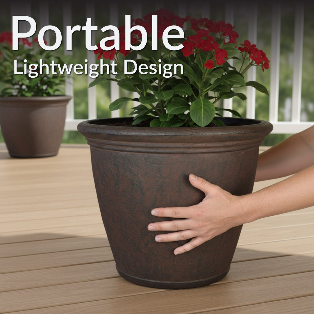 Anjelica Polyresin Large Round Outdoor Planter