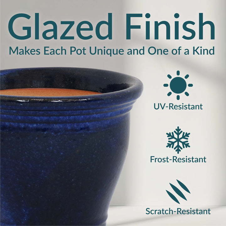 Glazed Ceramic Planter with Drainage Holes - Set of 2