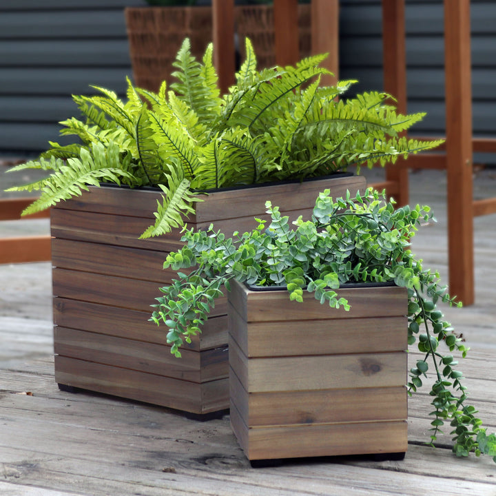 2-Piece Wooden Planter Boxes with Plastic Liners