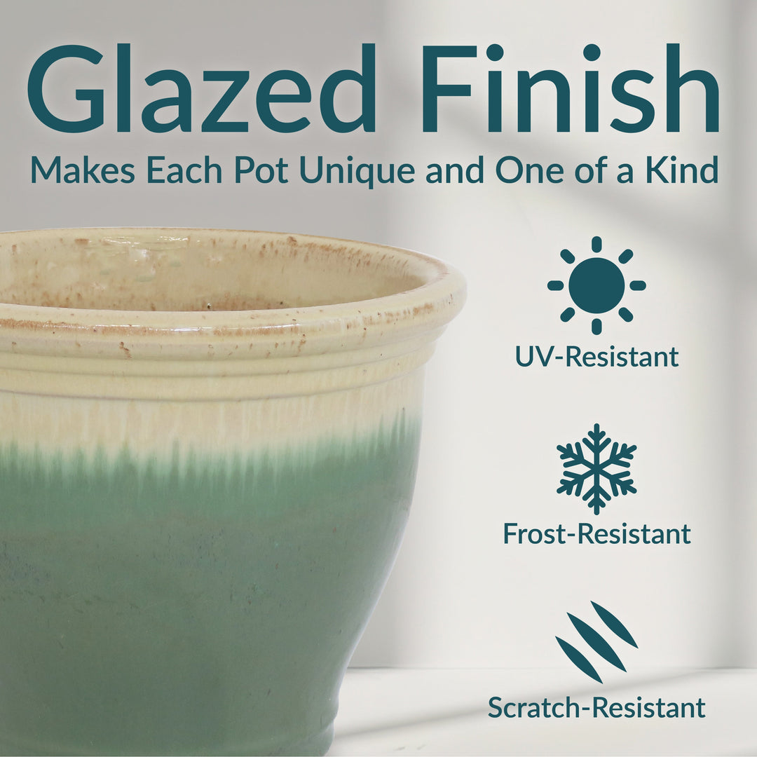 Round Glazed Ceramic Planter with Drainage