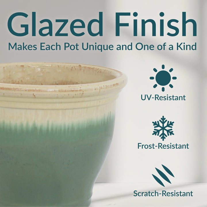 Round Glazed Ceramic Planter with Drainage