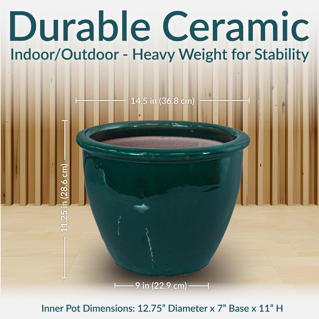 Round Glazed Ceramic Planter with Drainage
