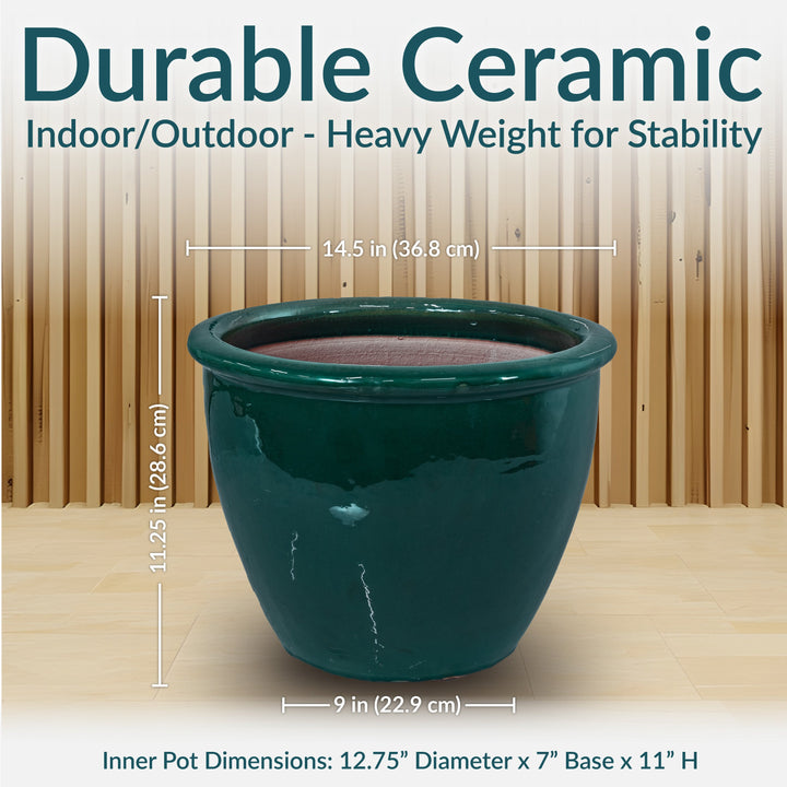 Round Glazed Ceramic Planter with Drainage