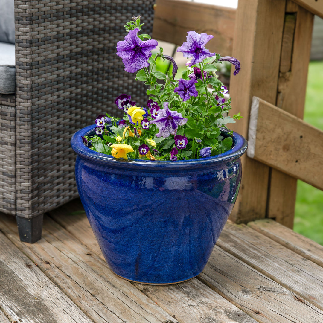 Round Glazed Ceramic Planter with Drainage