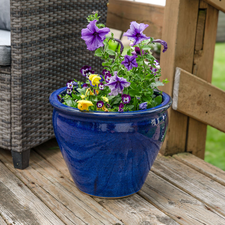 Round Glazed Ceramic Planter with Drainage