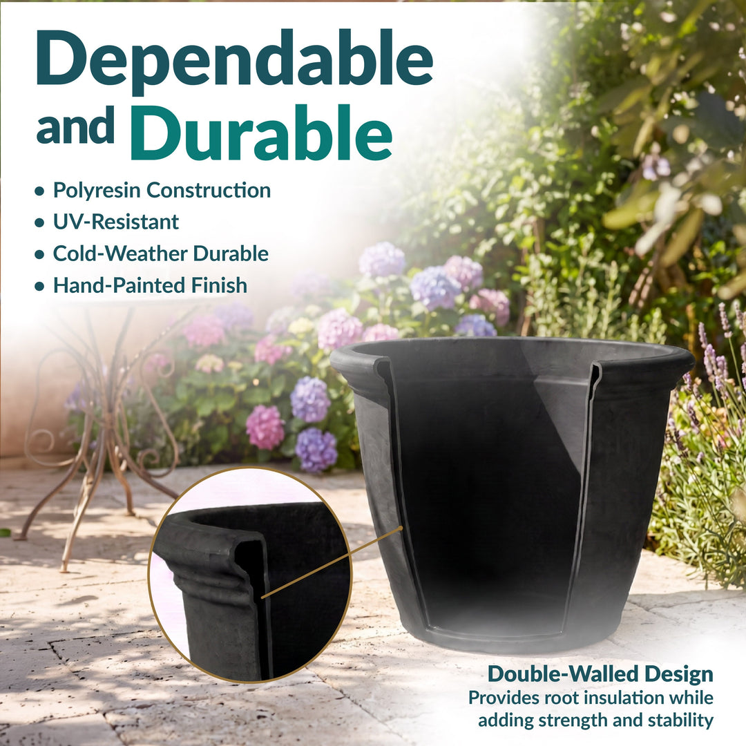 Anjelica Polyresin Large Round Outdoor Planter