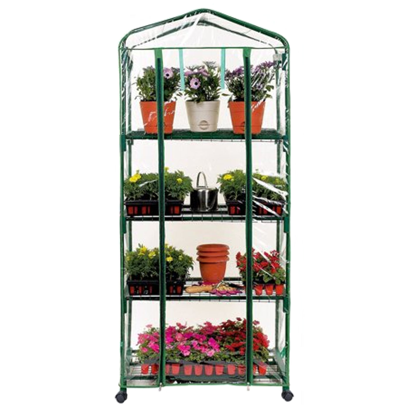 4 Tier Portable Rolling Greenhouse with Clear Cover