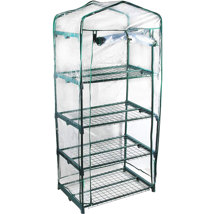 4 Tier Portable Rolling Greenhouse with Clear Cover