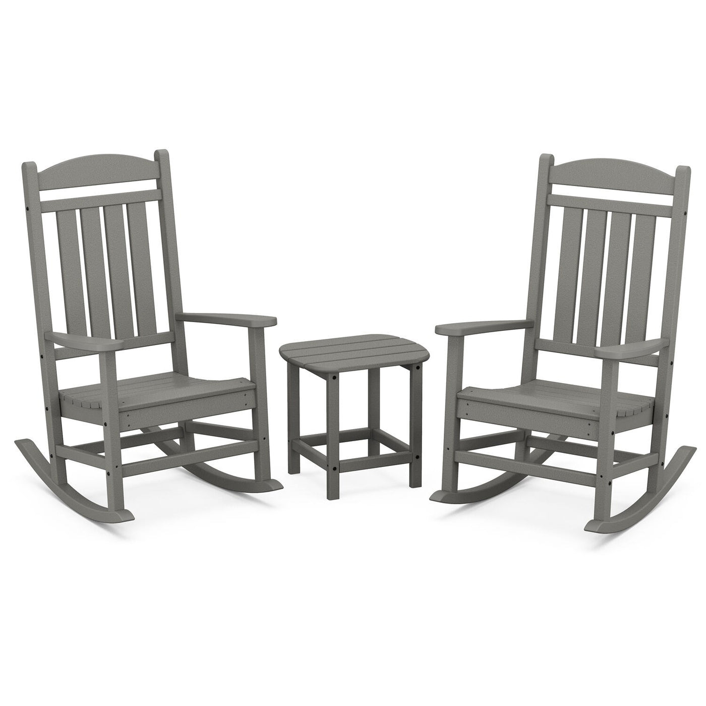 Hanover All-Weather Porch Rocker Set: 2 Porch Rockers and Side Table - Grey