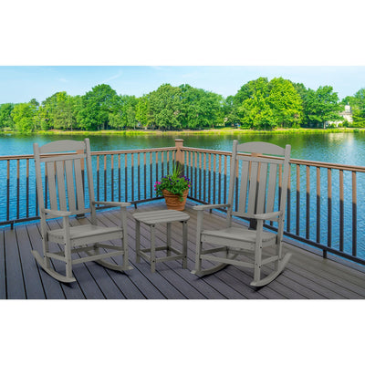 Hanover All-Weather Porch Rocker Set: 2 Porch Rockers and Side Table - Grey