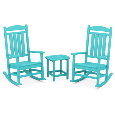Hanover All-Weather Porch Rocker Set: 2 Porch Rockers and Side Table - Aruba Blue