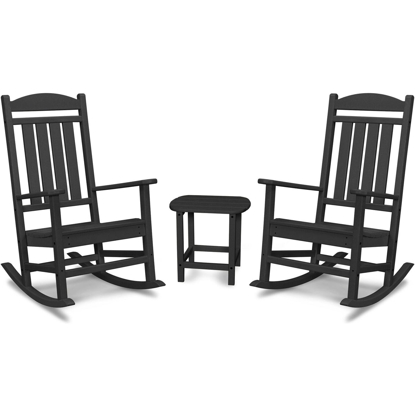 Hanover All-Weather Porch Rocker Set: 2 Porch Rockers and Side Table - Black - GreenLivingSupply-Store