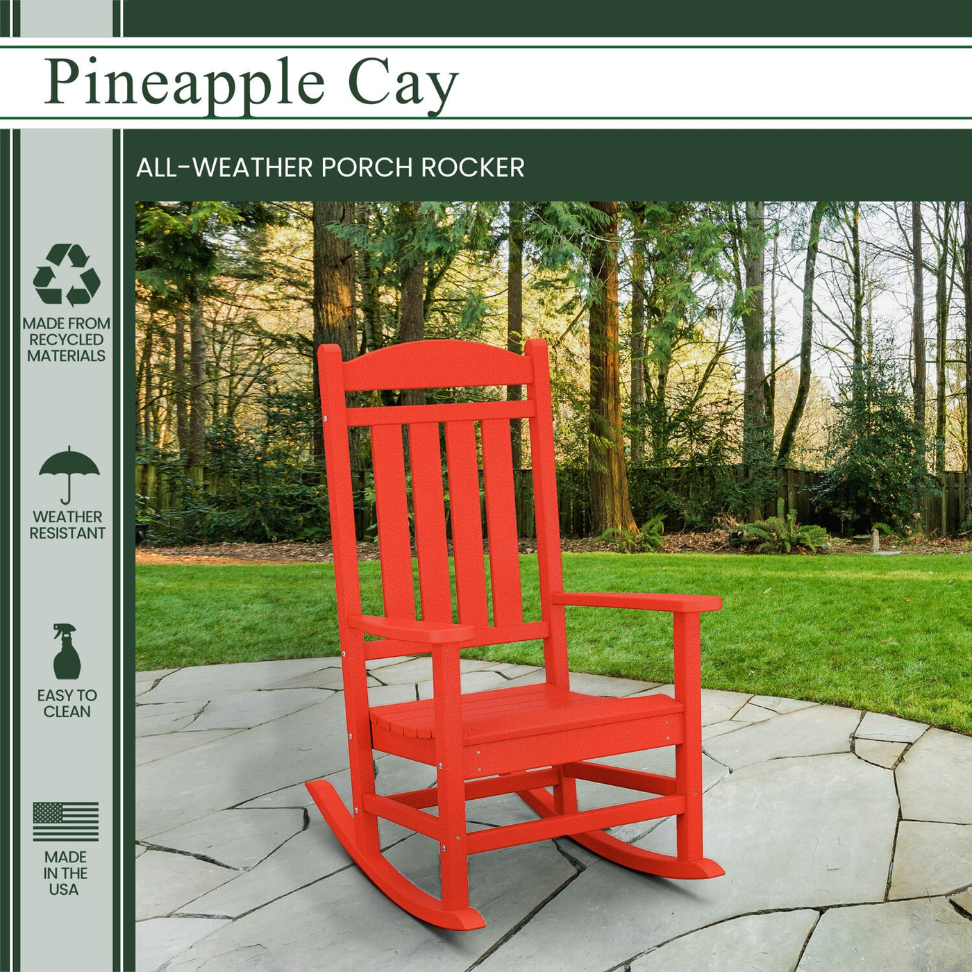 Hanover All-Weather Pineapple Cay Porch Rocker - Sunset Red - GreenLivingSupply-Store